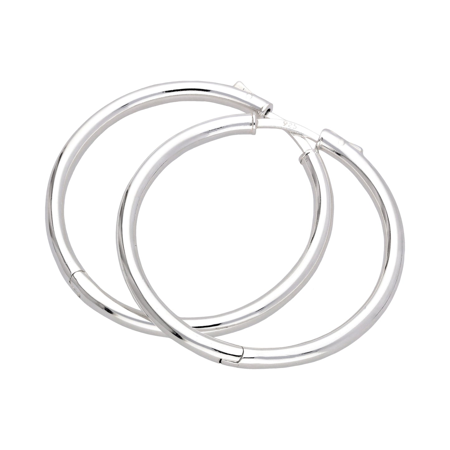 Boucles d'oreilles créoles rondes en argent sterling avec bouton-poussoir de 40 mm