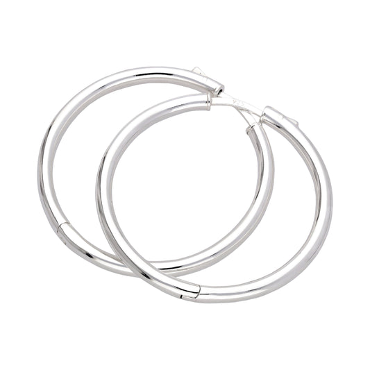 Boucles d'oreilles créoles rondes en argent sterling avec bouton-poussoir de 40 mm