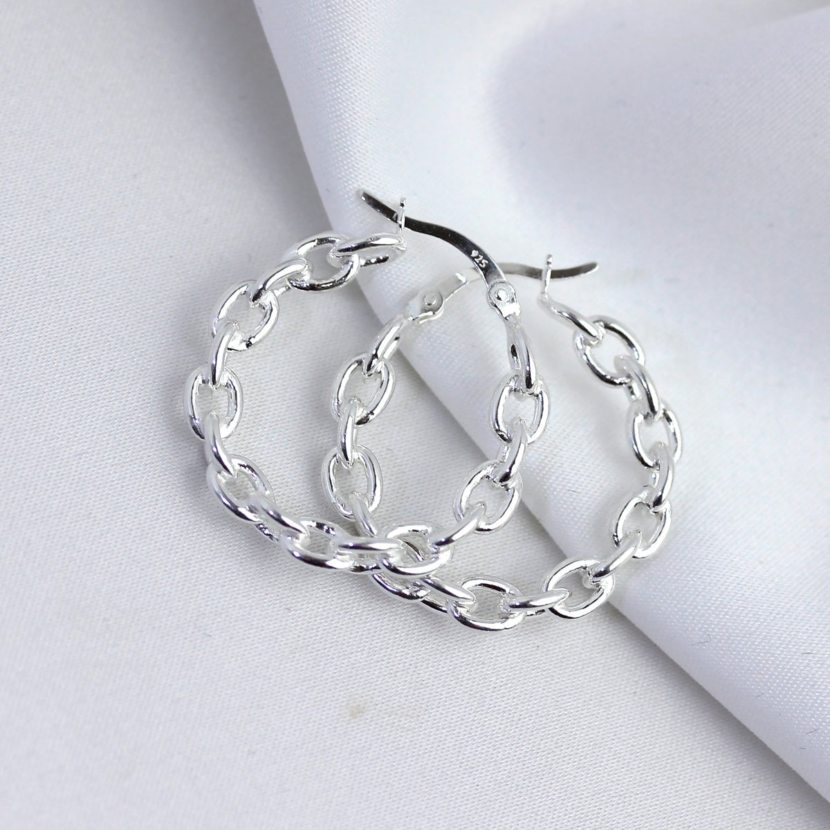 Boucles d'oreilles créoles à longues chaînes en argent sterling