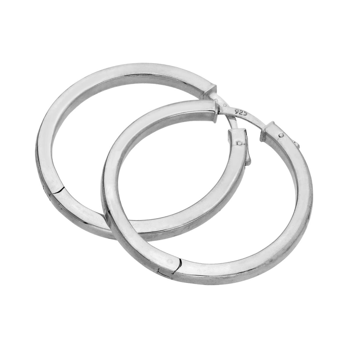 Boucles d'oreilles créoles à bouton-poussoir en argent sterling de 35 mm avec tube carré