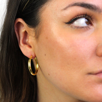 Boucles d'oreilles créoles épaisses en argent sterling plaqué or de 30 mm