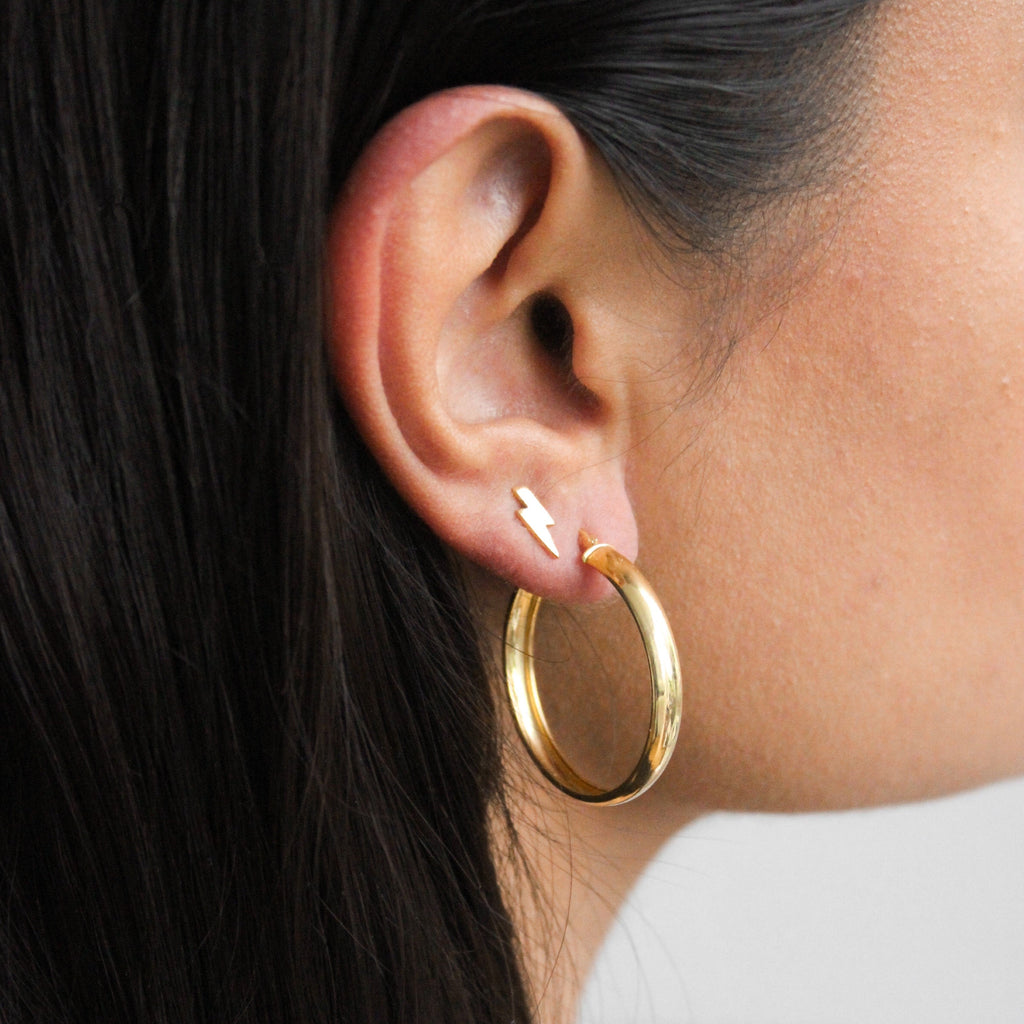 Boucles d'oreilles créoles épaisses en argent sterling plaqué or de 30 mm