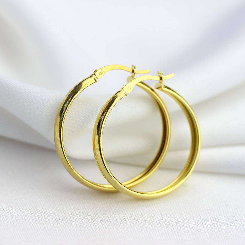 Boucles d'oreilles créoles épaisses en argent sterling plaqué or de 30 mm
