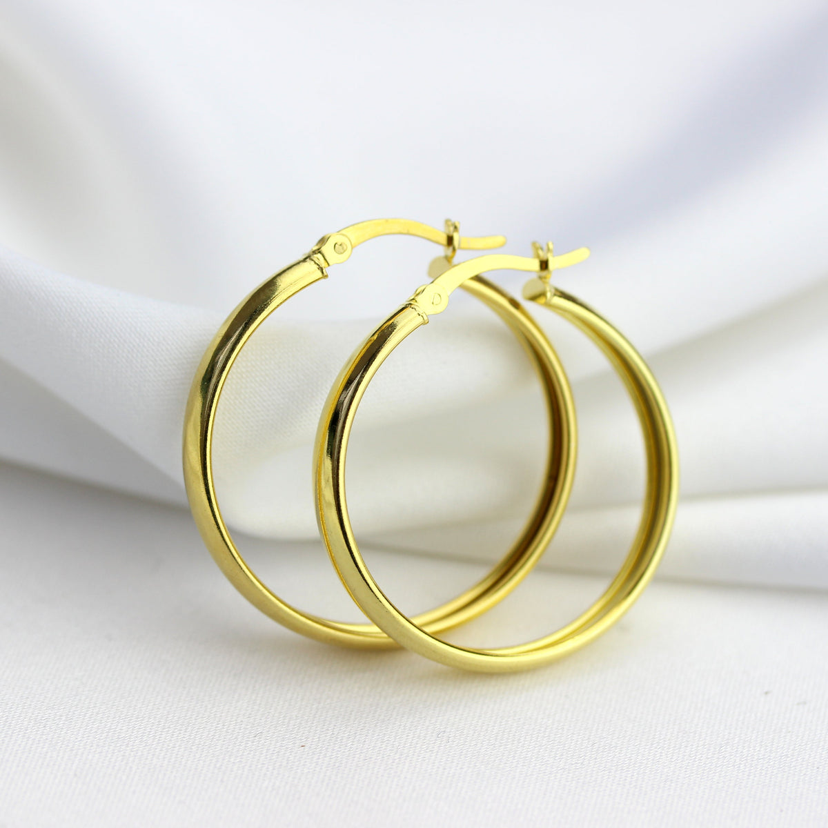 Boucles d'oreilles créoles épaisses en argent sterling plaqué or de 30 mm