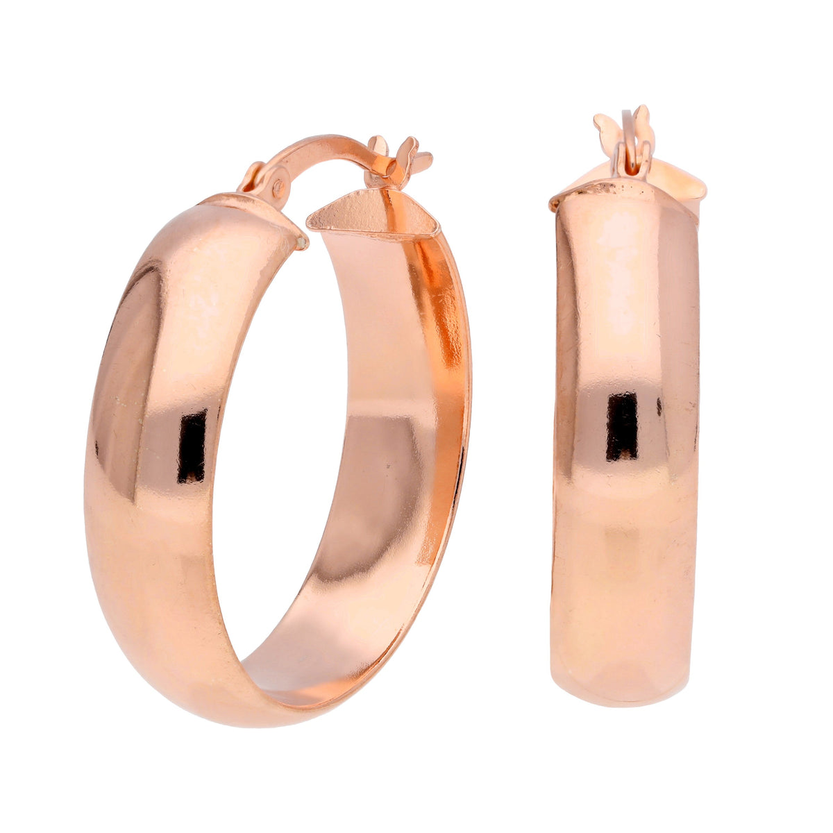 Boucles d'oreilles créoles épaisses en argent sterling plaqué or rose de 25 mm