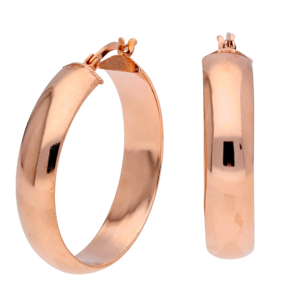 Boucles d'oreilles créoles épaisses en argent sterling plaqué or rose de 30 mm