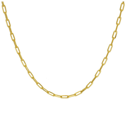 Collier à maillons longs plats en argent sterling plaqué or de 45 cm