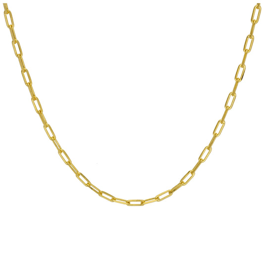 Collier à maillons longs plats en argent sterling plaqué or de 45 cm