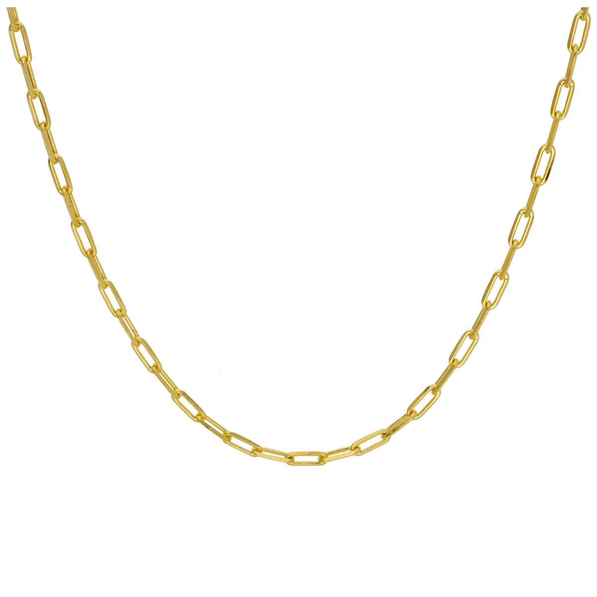 Collier à maillons longs plats en argent sterling plaqué or de 45 cm
