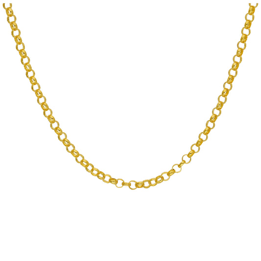 Collier chaîne rolo en argent sterling plaqué or de 3 mm, 45 cm