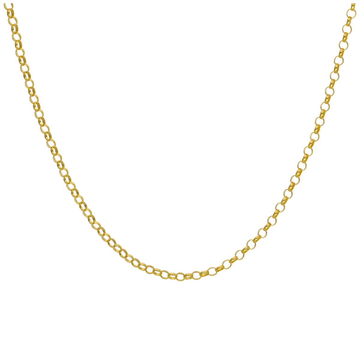 Collier chaîne rolo en argent sterling plaqué or de 2 mm, 45 cm