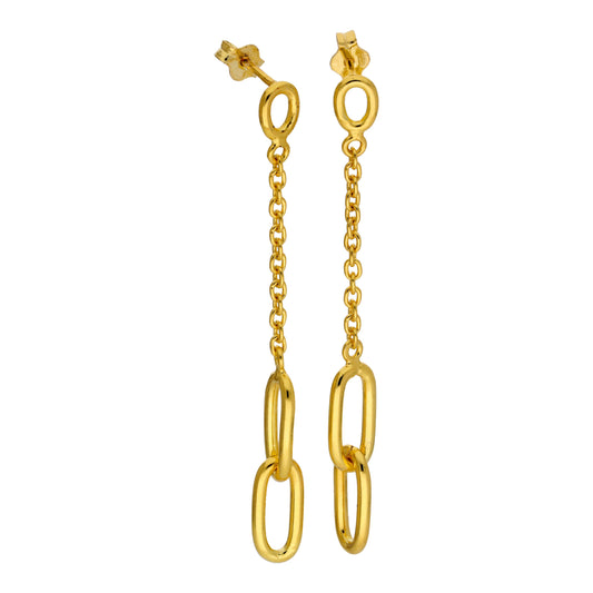 Boucles d'oreilles pendantes à maillons longs en argent sterling plaqué or