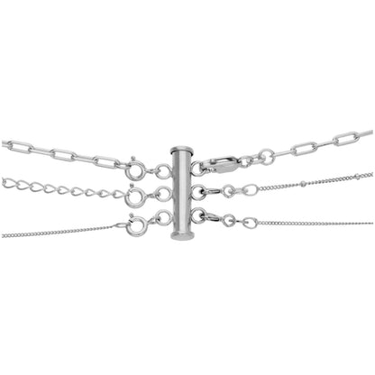 Collier à trois rangs en argent sterling avec fermoir tubulaire