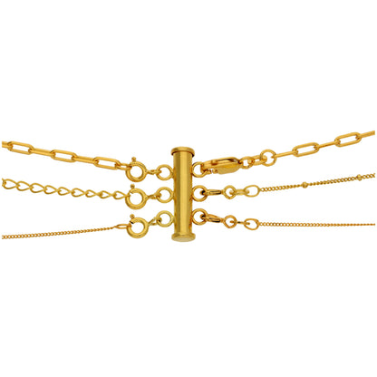Collier à trois rangs en argent sterling plaqué or avec fermoir à anneau