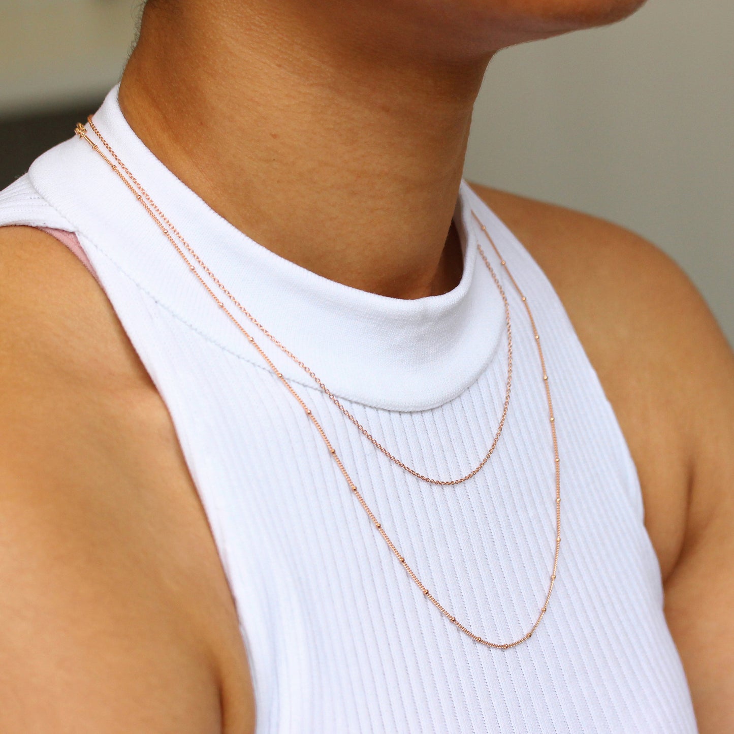 Collier à 2 rangs en argent sterling plaqué or rose