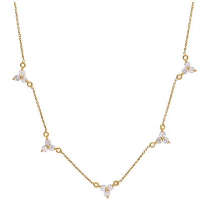Collier en argent sterling plaqué or avec plusieurs trios de zircones cubiques