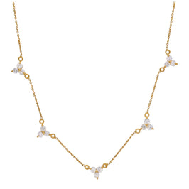 Collier en argent sterling plaqué or avec plusieurs trios de zircones cubiques