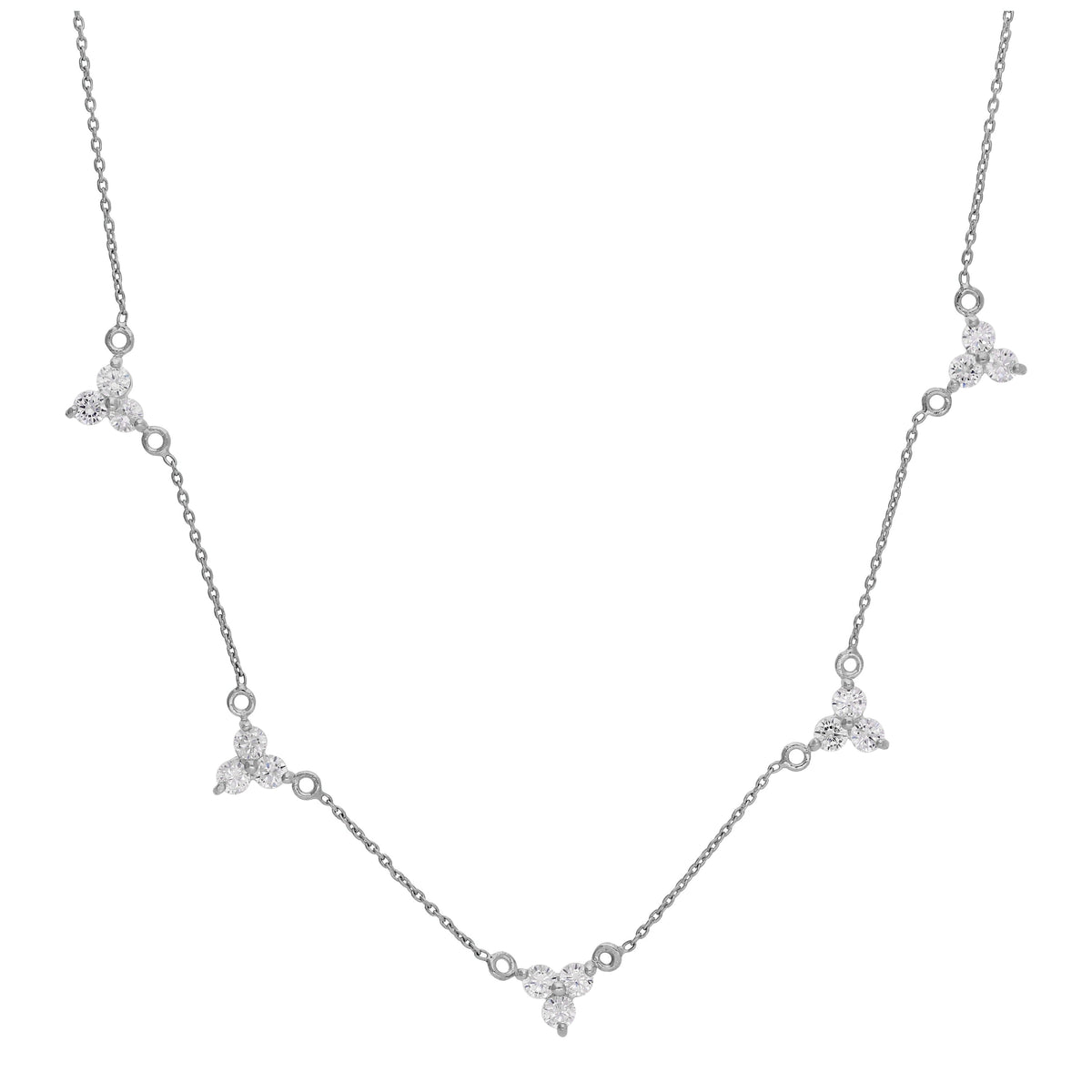 Collier réglable en argent sterling avec plusieurs trios de zircones cubiques