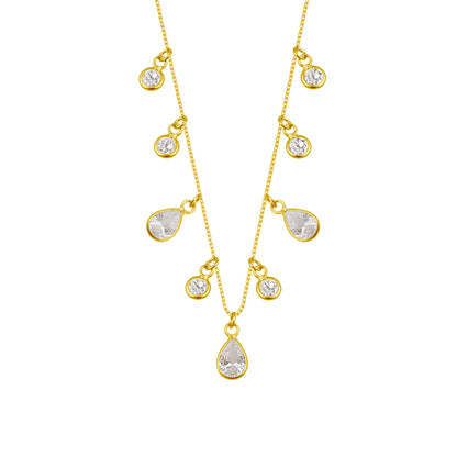 Collier réglable en argent sterling plaqué or et zircones cubiques de 40 cm