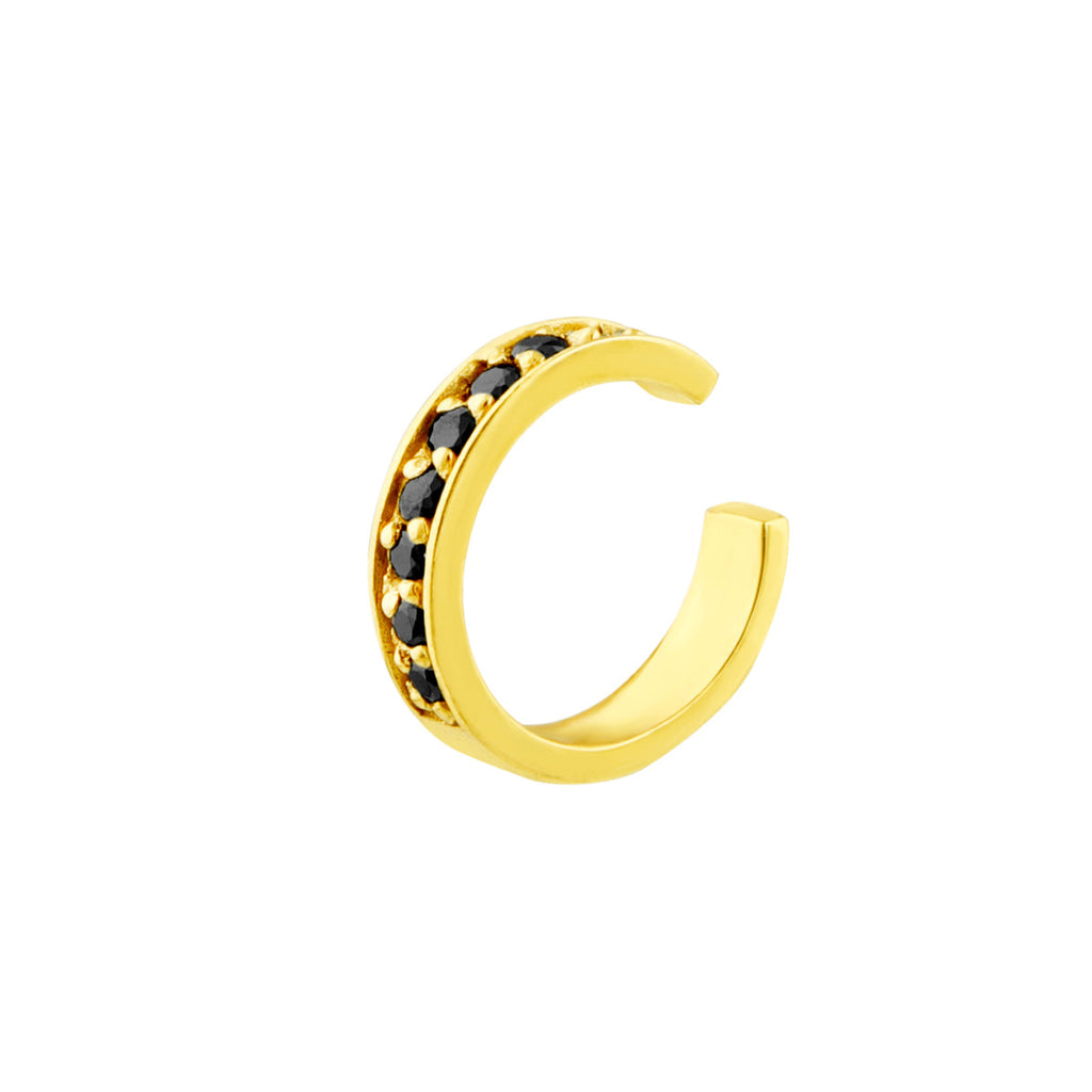 Boucle d'oreille en argent sterling plaqué or avec pavé de zircones cubiques noires