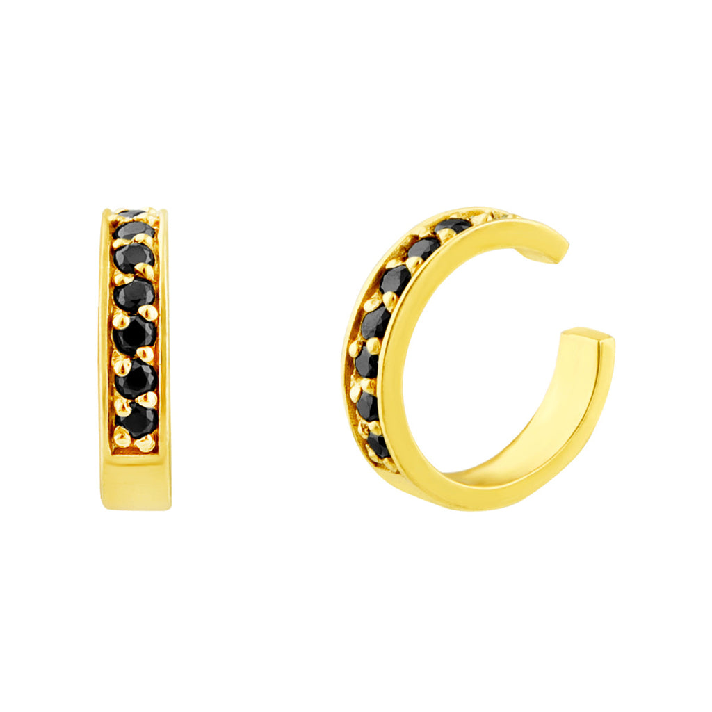Boucle d'oreille en argent sterling plaqué or avec pavé de zircones cubiques noires