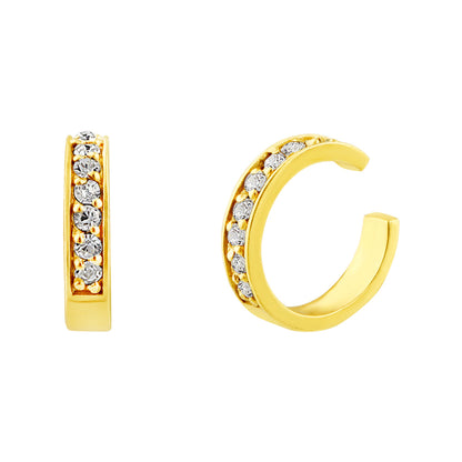 Manchette d'oreille en argent sterling plaqué or avec pavé de zircones cubiques transparents