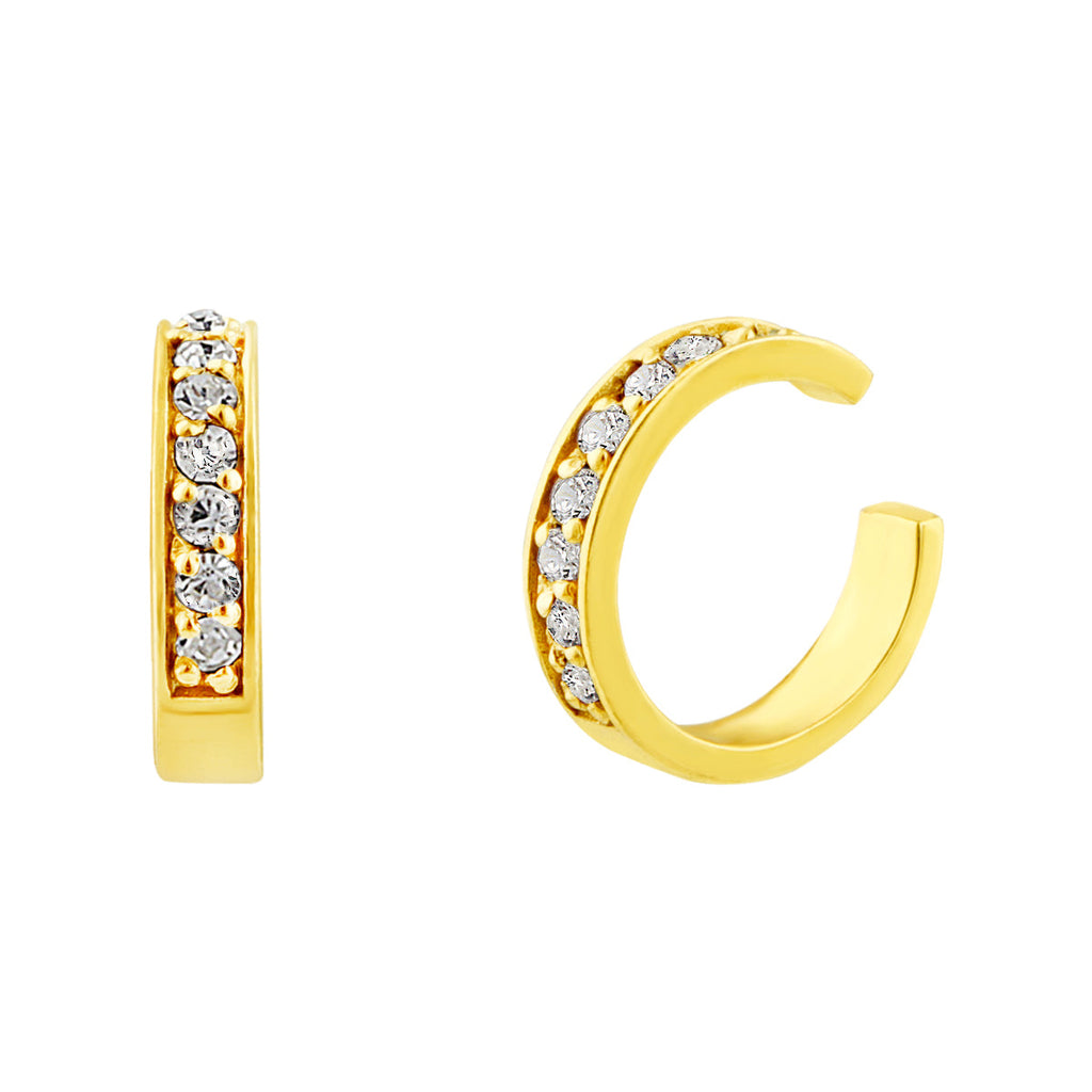 Manchette d'oreille en argent sterling plaqué or avec pavé de zircones cubiques transparents