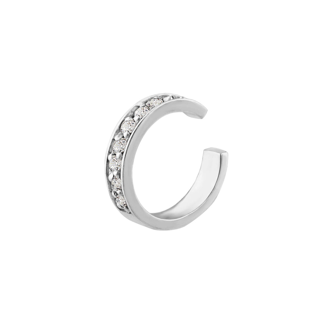 Manchette d'oreille en argent sterling avec pavé de zircones cubiques transparents