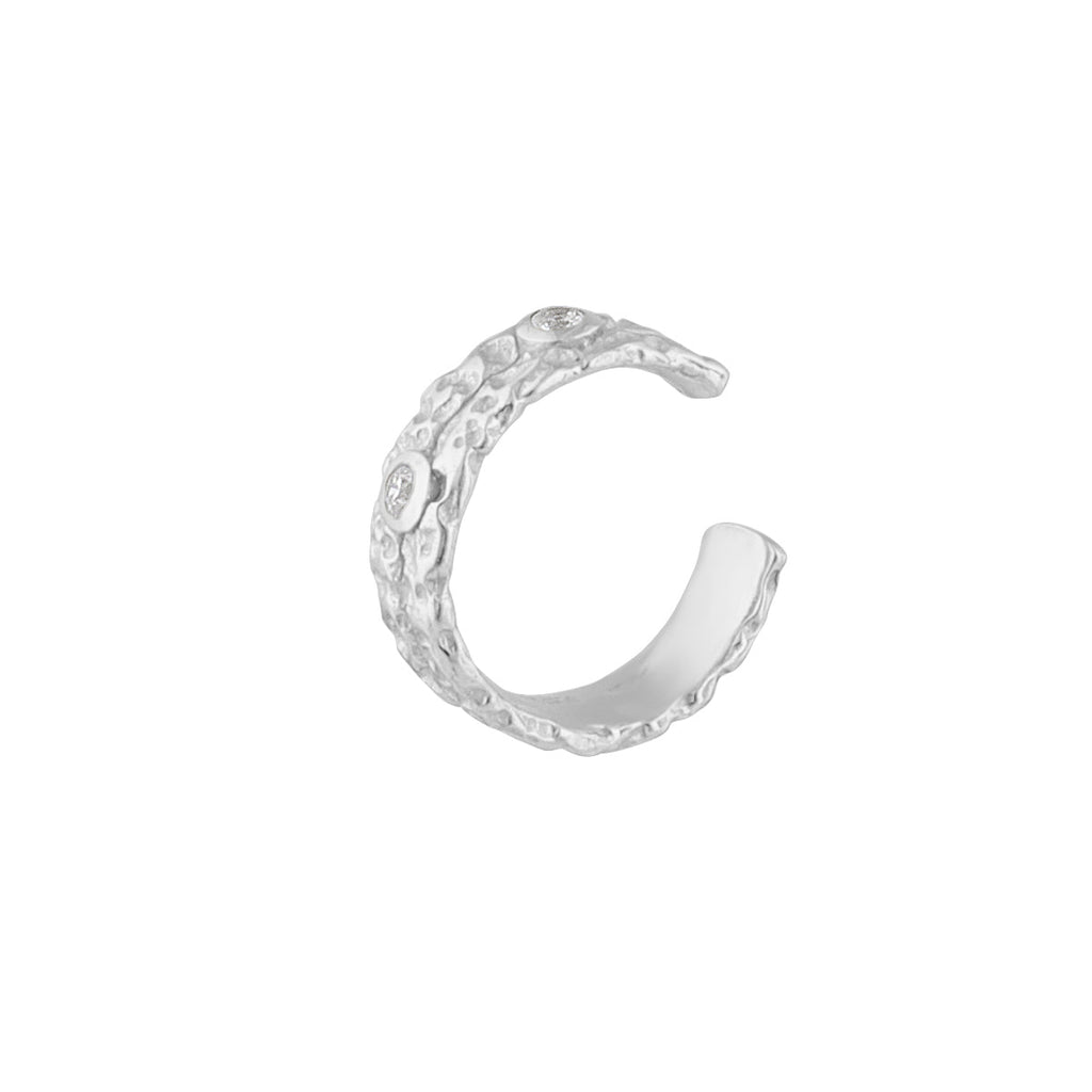 Manchette d'oreille martelée en argent sterling avec double zircone cubique de 2 mm