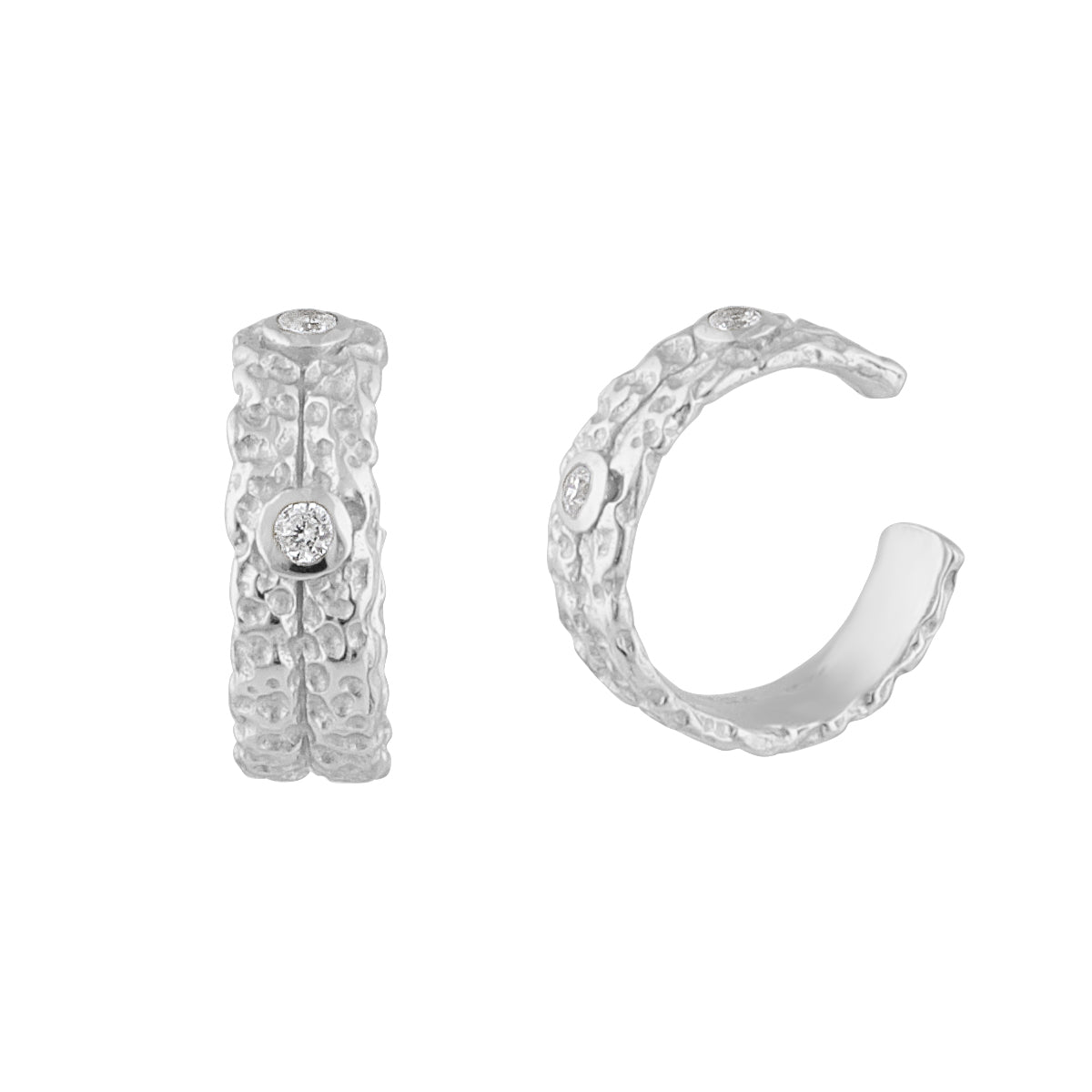 Manchette d'oreille martelée en argent sterling avec double zircone cubique de 2 mm