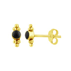 Petites boucles d'oreilles à tige en argent sterling plaqué or avec perles noires