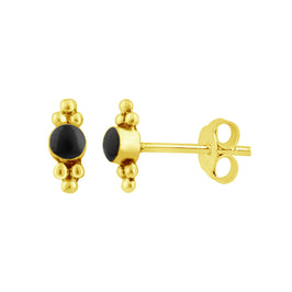 Petites boucles d'oreilles à tige en argent sterling plaqué or avec perles noires