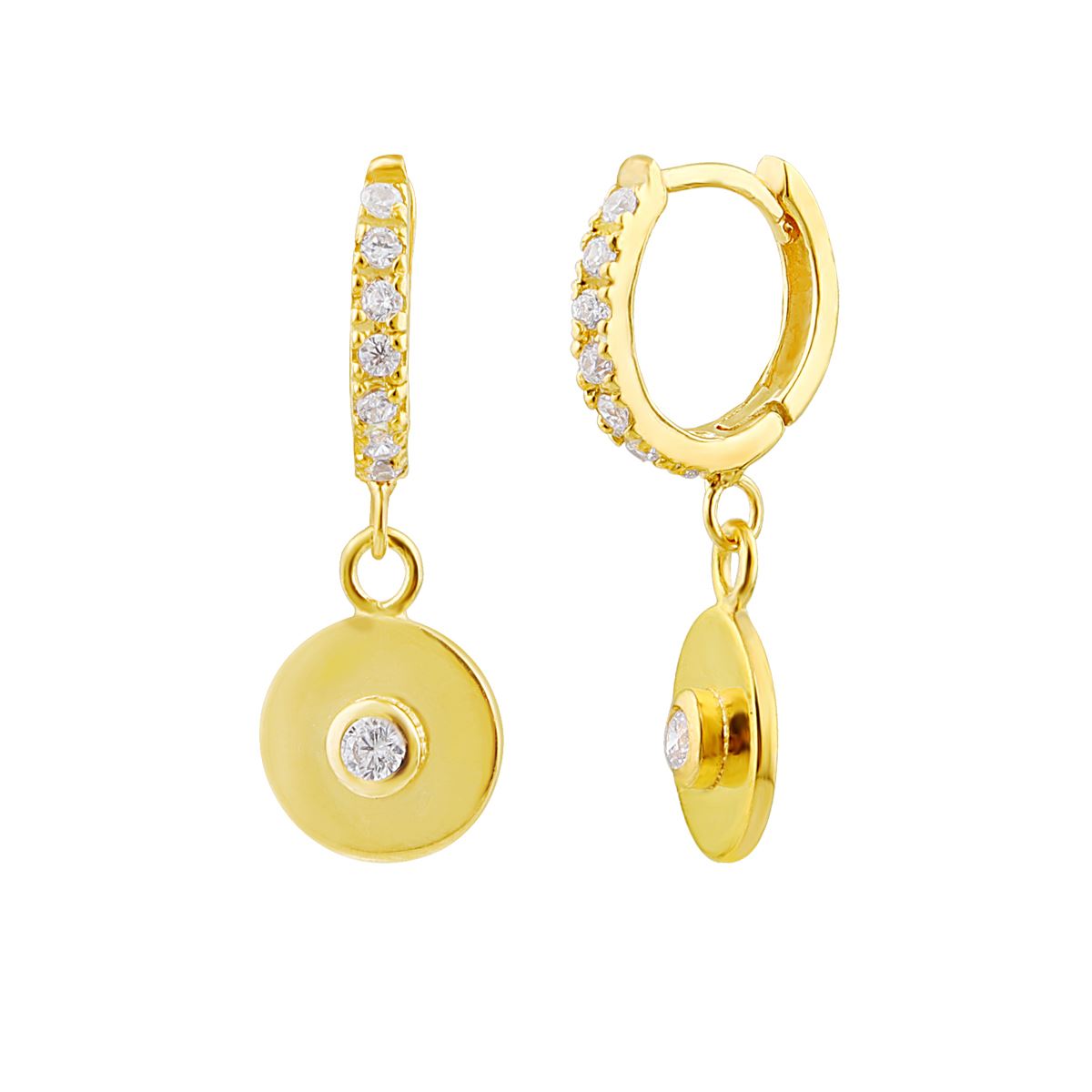 Boucles d'oreilles créoles en argent sterling plaqué or avec breloques en oxyde de zirconium