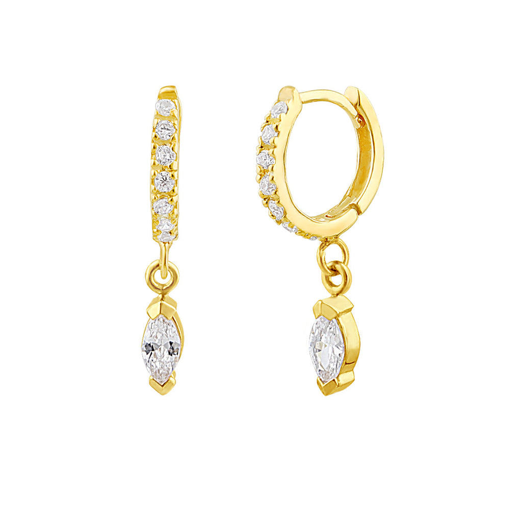 Boucles d'oreilles créoles en argent sterling plaqué or avec breloque marquise en oxyde de zirconium