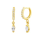 Boucles d'oreilles créoles en argent sterling plaqué or avec breloque marquise en oxyde de zirconium