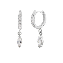 Boucles d'oreilles créoles en argent sterling avec breloque marquise en oxyde de zirconium de 12 mm