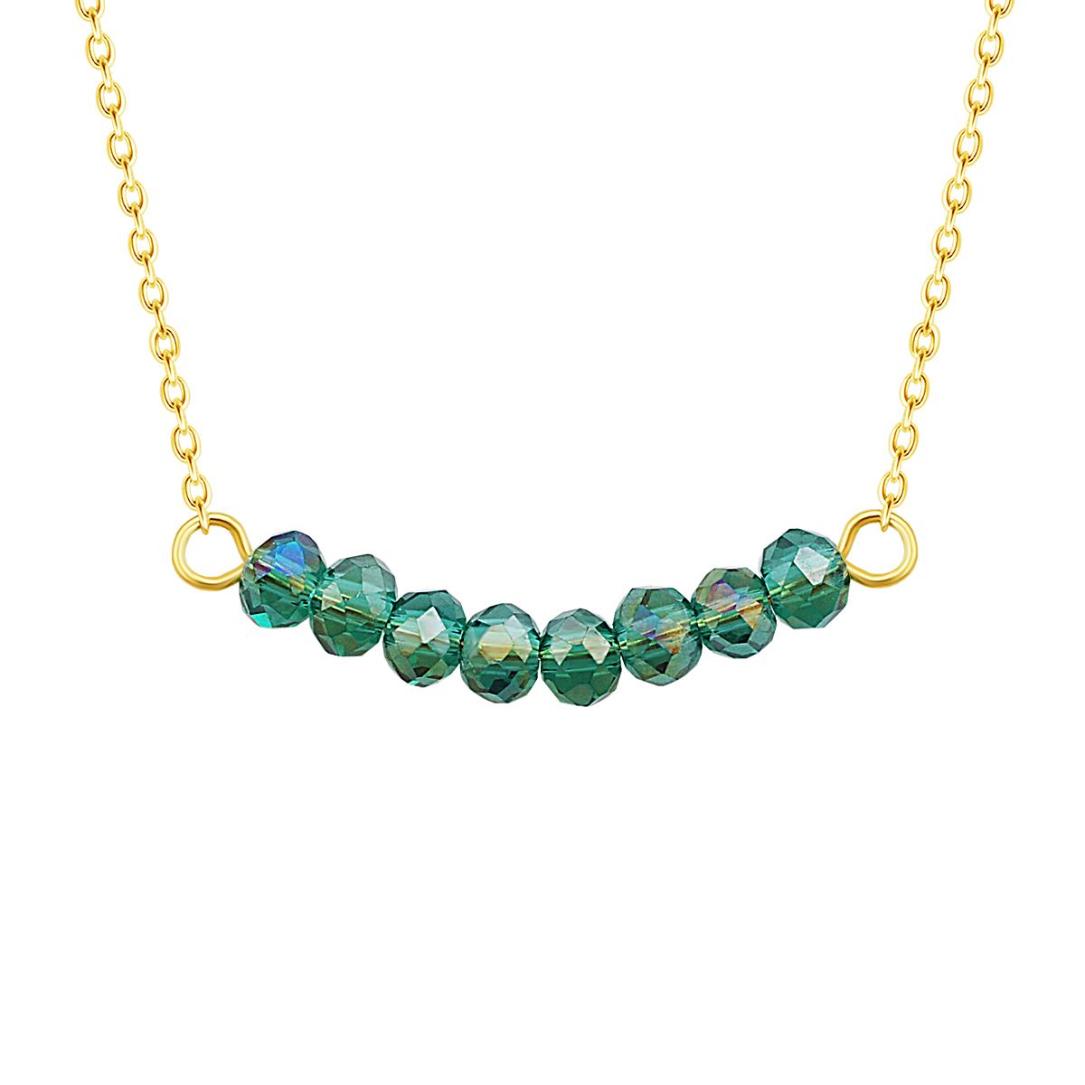 Collier en argent sterling plaqué or avec perles d'émeraude CZ de 40 cm