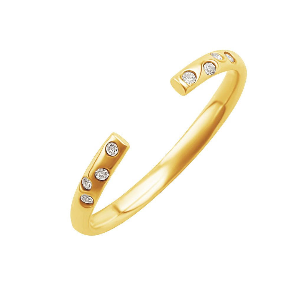 Bague réglable ouverte en argent sterling plaqué or avec zircone cubique