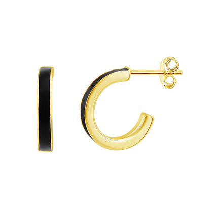 Boucles d'oreilles créoles noires en argent sterling plaqué or de 13 mm