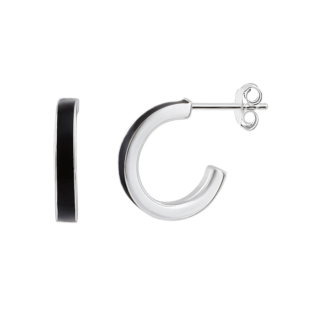 Boucles d'oreilles créoles ouvertes noires en argent sterling de 13 mm
