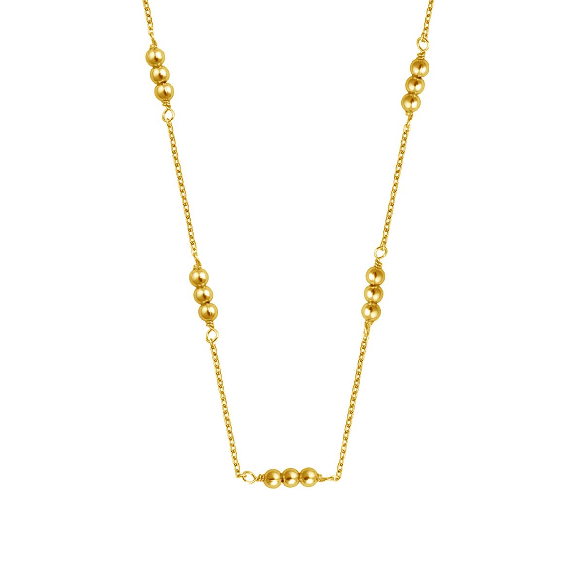 Collier triple perle en argent sterling plaqué or de 40 cm