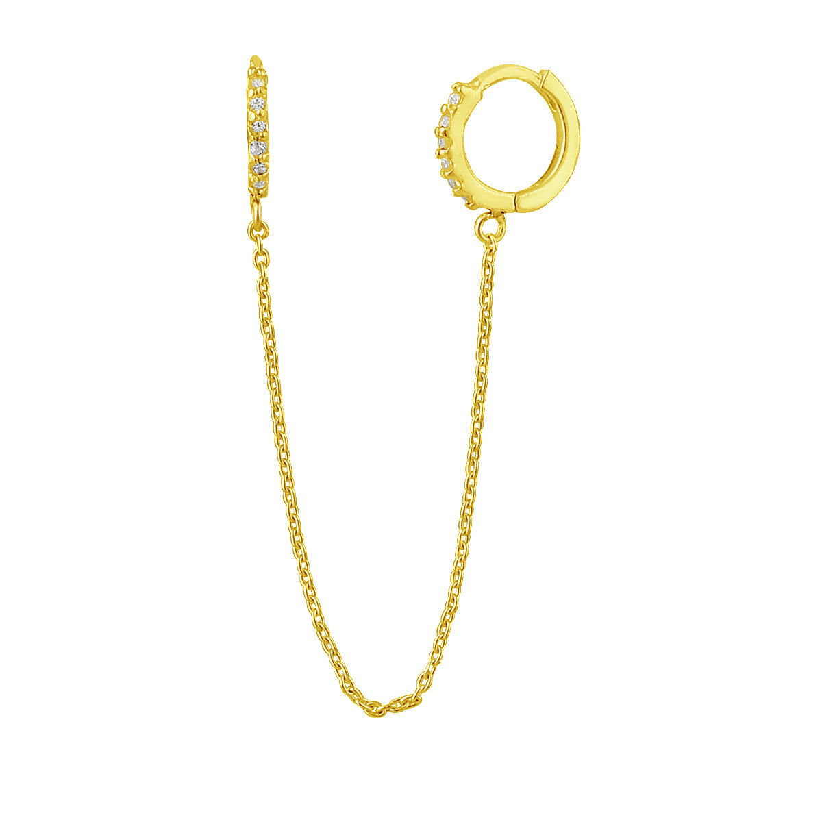 Boucles d'oreilles créoles 11 mm en argent sterling plaqué or avec double pavé de zircones cubiques transparentes