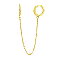 Boucles d'oreilles créoles 11 mm en argent sterling plaqué or avec double pavé de zircones cubiques transparentes