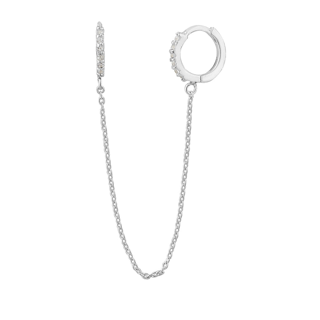 Boucles d'oreilles créoles en argent sterling avec double chaîne et zircones cubiques