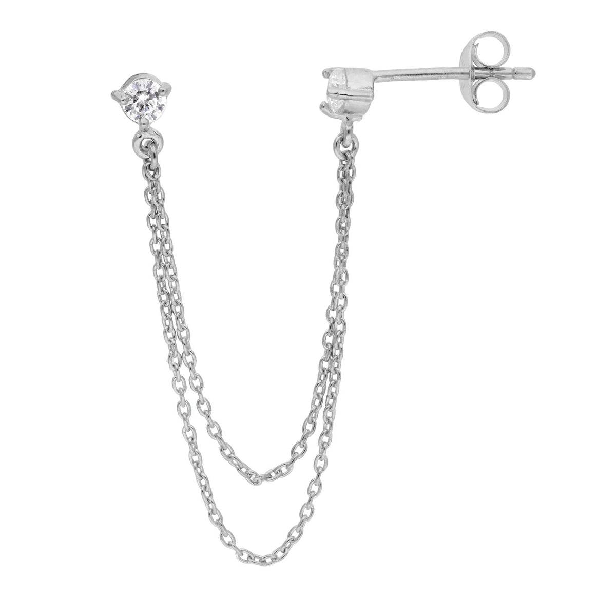 Boucles d'oreilles à double chaîne en argent sterling avec zircones cubiques