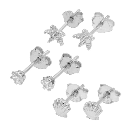 Petite parure de boucles d'oreilles triples en argent sterling bord de mer