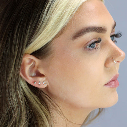 Ensemble de boucles d'oreilles triples en argent sterling avec étoile et lune
