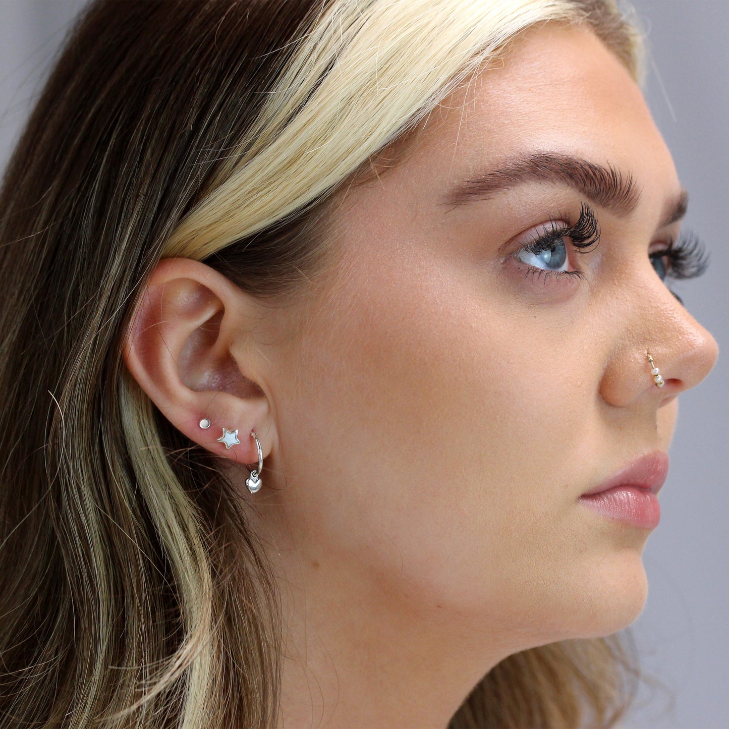 Ensemble de boucles d'oreilles triples en argent sterling avec cœur étoile et créoles