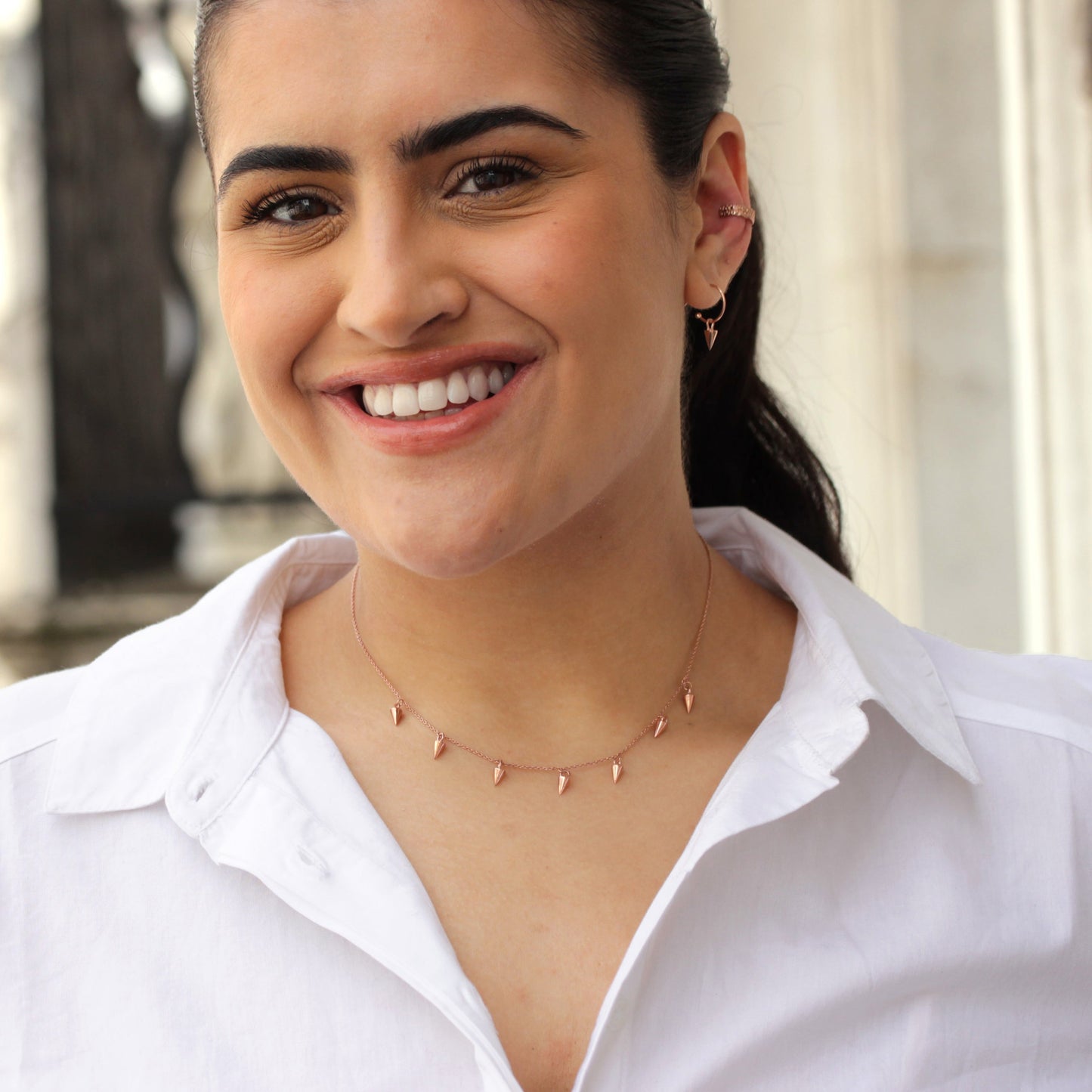 Collier multi-pointes en argent sterling plaqué or rose de 40 cm