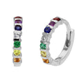 Boucles d'oreilles créoles en argent sterling avec barre en zircone cubique arc-en-ciel de 15 mm